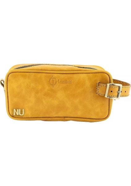 Isme Özel Dopp Kit Kişisel Bakım ve Seyahat Çantası - %100 Rainbow Deri - AC14004 - Hardal Sarısı fırsatları