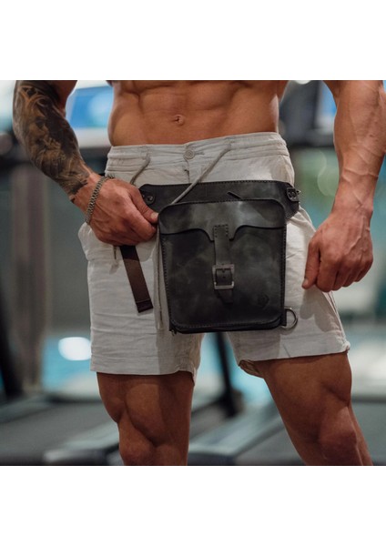 Isme Özel All In One Bel ve Bacak Çantası - %100 Deri - AC15001 - Antrasit