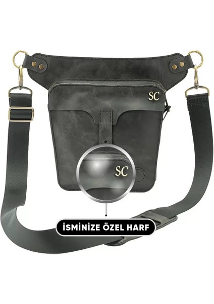 Isme Özel All In One Bel ve Bacak Çantası - %100 Deri - AC15001 - Antrasit fiyatları