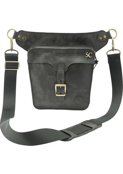 Isme Özel All In One Bel ve Bacak Çantası - %100 Deri - AC15001 - Antrasit modelleri