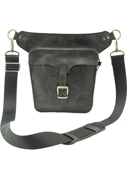 Isme Özel All In One Bel ve Bacak Çantası - %100 Deri - AC15001 - Antrasit fırsatları