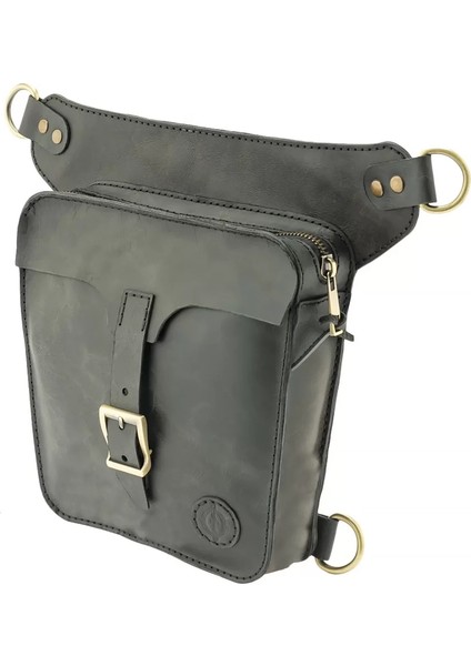 Isme Özel All In One Bel ve Bacak Çantası - %100 Deri - AC15001 - Antrasit