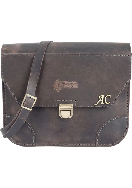 Isme Özel Günlük Orta Boy Omuz Çantası - %100 Crazy Deri - AC03002 - Antrasit fiyatları