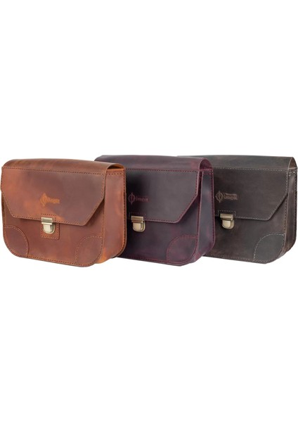 Isme Özel Günlük Orta Boy Omuz Çantası - %100 Crazy Deri - AC03002 - Antrasit