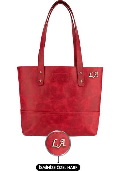 Isme Özel Tote Bag El Omuz Çantası - %100 Rainbow Deri - AC03003 - Kırmızı