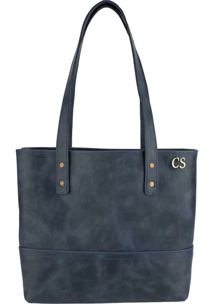 Isme Özel Tote Bag El Omuz Çantası - %100 Rainbow Deri - AC03003 - Lacivert fiyatları