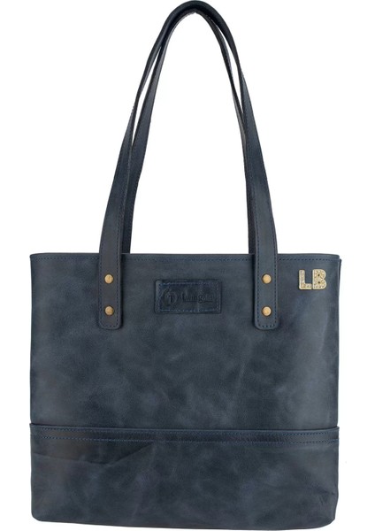 Isme Özel Tote Bag El Omuz Çantası - %100 Rainbow Deri - AC03003 - Lacivert modelleri