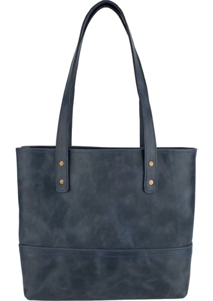 Isme Özel Tote Bag El Omuz Çantası - %100 Rainbow Deri - AC03003 - Lacivert indirimleri