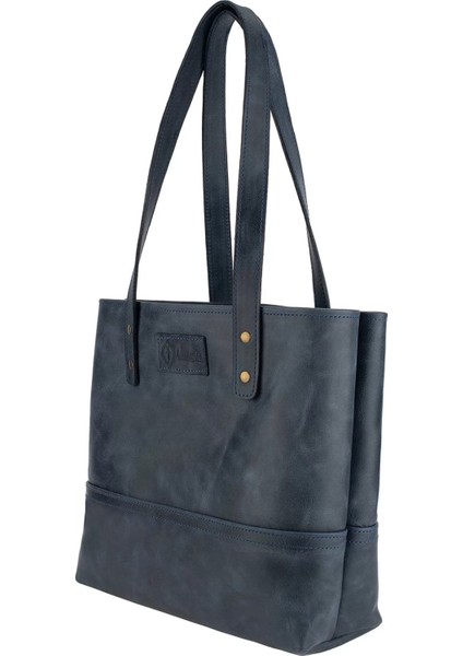 Isme Özel Tote Bag El Omuz Çantası - %100 Rainbow Deri - AC03003 - Lacivert