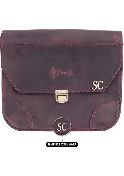 Isme Özel Günlük Orta Boy Omuz Çantası - %100 Crazy Deri - AC03002 - Bordo