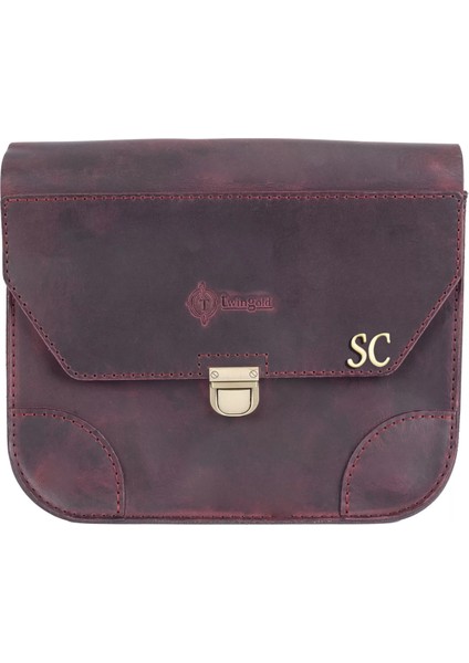 Isme Özel Günlük Orta Boy Omuz Çantası - %100 Crazy Deri - AC03002 - Bordo fiyatları