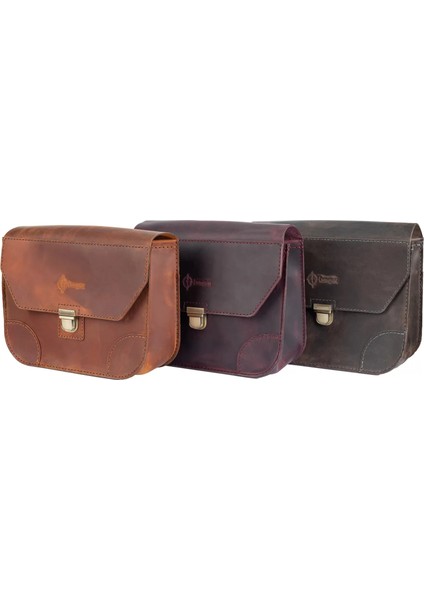 Isme Özel Günlük Orta Boy Omuz Çantası - %100 Crazy Deri - AC03002 - Bordo