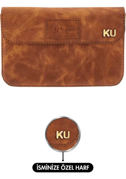 Isme Özel Çıtçıtlı Küçük El Çantası - %100 Rainbow Deri - AC14001 - Camel