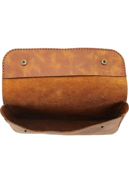 Isme Özel Çıtçıtlı Küçük El Çantası - %100 Rainbow Deri - AC14001 - Camel