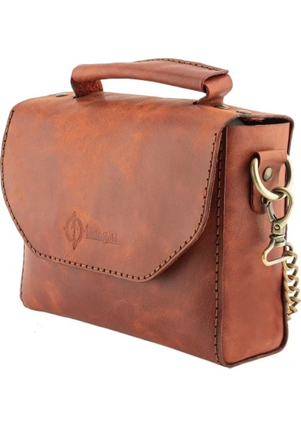 Isme Özel Çıtçıtlı Zincirli Küçük Boy El Omuz Çantası - %100 Deri - AC03001 - Tobacco fırsatları