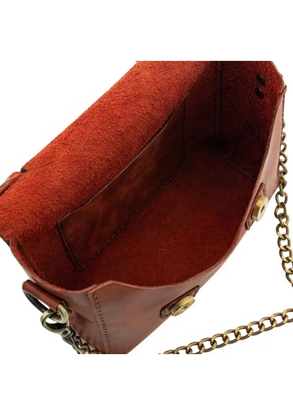 Isme Özel Çıtçıtlı Zincirli Küçük Boy El Omuz Çantası - %100 Deri - AC03001 - Tobacco indirimleri