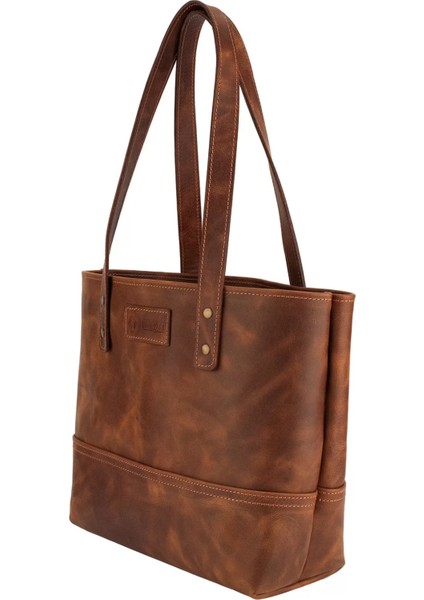 Isme Özel Tote Bag El Omuz Çantası - %100 Rainbow Deri - AC03003 - Kahverengi