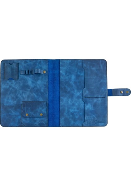 Isme Özel Çıtçıtlı Fonksiyonlu Macbook Organizer - %100 Rainbow Deri - ET02001 - Saks Mavisi