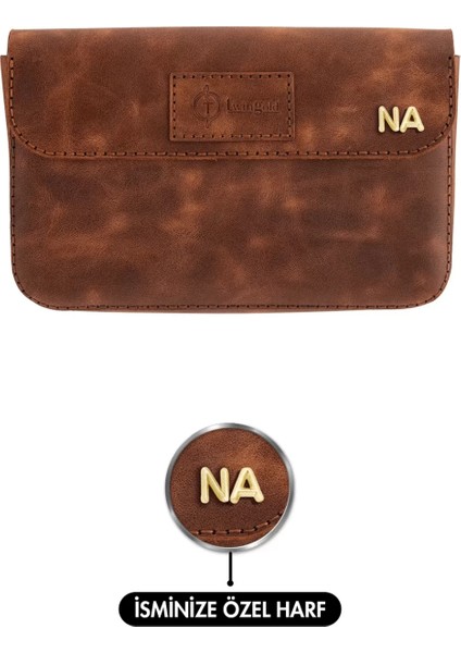 Isme Özel Çıtçıtlı Küçük El Çantası - %100 Rainbow Deri - AC14001 - Kahverengi