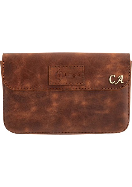 Isme Özel Çıtçıtlı Küçük El Çantası - %100 Rainbow Deri - AC14001 - Kahverengi