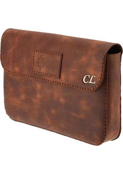 Isme Özel Çıtçıtlı Küçük El Çantası - %100 Rainbow Deri - AC14001 - Kahverengi