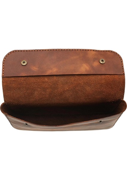 Isme Özel Çıtçıtlı Küçük El Çantası - %100 Rainbow Deri - AC14001 - Kahverengi