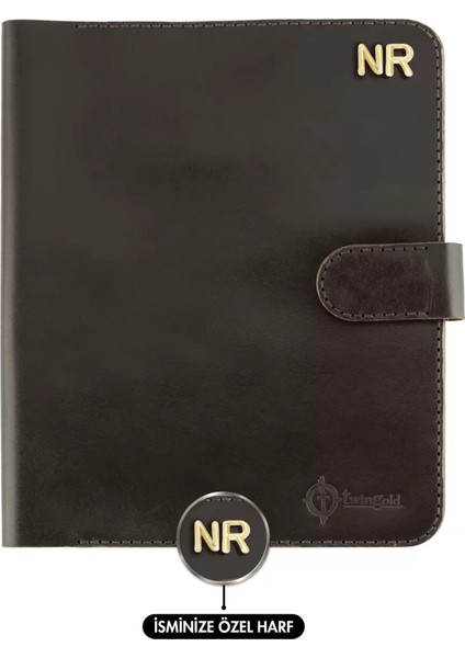 Isme Özel Çıtçıtlı Fonksiyonlu Macbook Organizer - %100 Tiesto Deri - ET02003 - Koyu Kahverengi modelleri