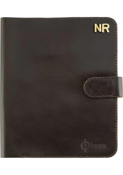 Isme Özel Çıtçıtlı Fonksiyonlu Macbook Organizer - %100 Tiesto Deri - ET02003 - Koyu Kahverengi fırsatları