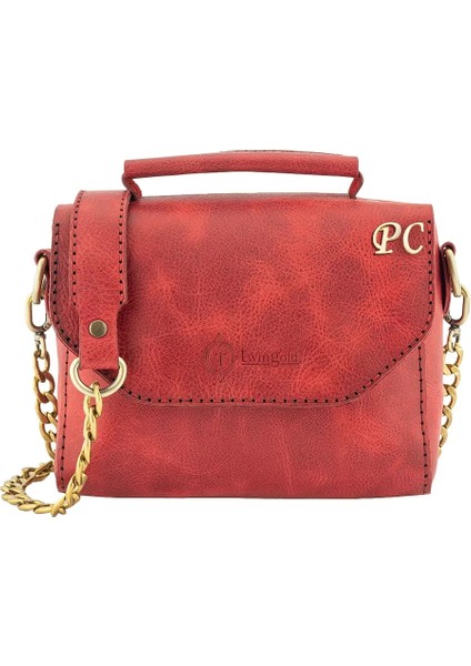 Isme Özel Çıtçıtlı Zincirli Küçük Boy El Omuz Çantası - %100 Deri - AC03001 - Kırmızı fiyatları