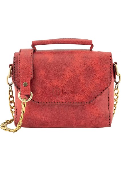 Isme Özel Çıtçıtlı Zincirli Küçük Boy El Omuz Çantası - %100 Deri - AC03001 - Kırmızı modelleri