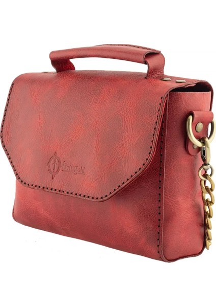 Isme Özel Çıtçıtlı Zincirli Küçük Boy El Omuz Çantası - %100 Deri - AC03001 - Kırmızı fırsatları