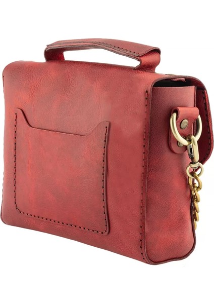 Isme Özel Çıtçıtlı Zincirli Küçük Boy El Omuz Çantası - %100 Deri - AC03001 - Kırmızı