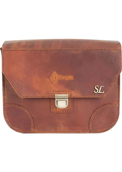 Isme Özel Günlük Orta Boy Omuz Çantası - %100 Crazy Deri - AC03002 - Taba fiyatları