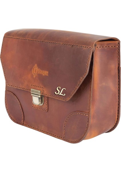 Isme Özel Günlük Orta Boy Omuz Çantası - %100 Crazy Deri - AC03002 - Taba modelleri