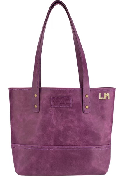 Isme Özel Tote Bag El Omuz Çantası - %100 Rainbow Deri - AC03003 - Mor modelleri