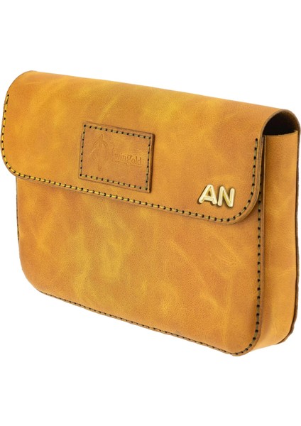 Isme Özel Çıtçıtlı Küçük El Çantası - %100 Rainbow Deri - AC14001 - Hardal Sarısı modelleri