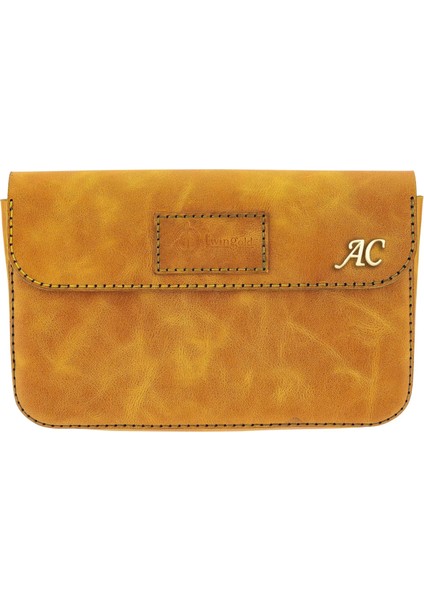 Isme Özel Çıtçıtlı Küçük El Çantası - %100 Rainbow Deri - AC14001 - Hardal Sarısı