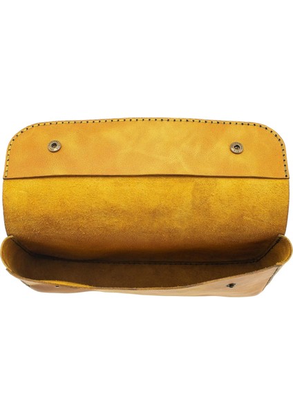 Isme Özel Çıtçıtlı Küçük El Çantası - %100 Rainbow Deri - AC14001 - Hardal Sarısı