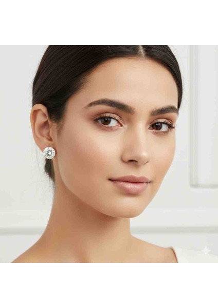 Karat Pırlanta Görünümlü Tek Taş Zirkon Küpe Gümüş Üzerine 14 Ayar Altın Kaplama fiyatları