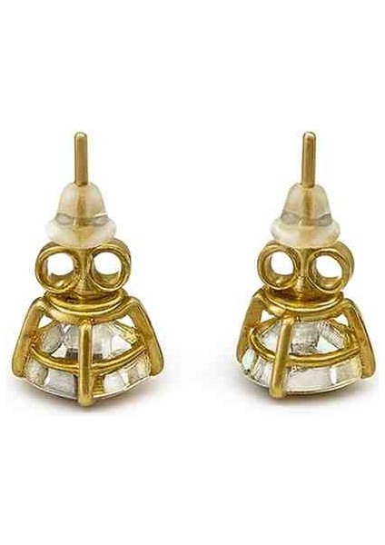 Karat Pırlanta Görünümlü Tek Taş Zirkon Küpe Gümüş Üzerine 14 Ayar Altın Kaplama fırsatları