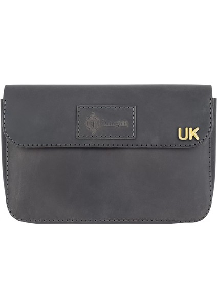 Isme Özel Çıtçıtlı El Çantası - %100 Crazy Deri - AC14002 - Antrasit fiyatları