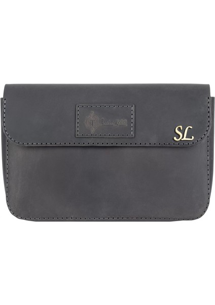 Isme Özel Çıtçıtlı El Çantası - %100 Crazy Deri - AC14002 - Antrasit