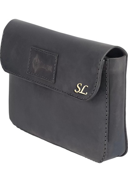 Isme Özel Çıtçıtlı El Çantası - %100 Crazy Deri - AC14002 - Antrasit