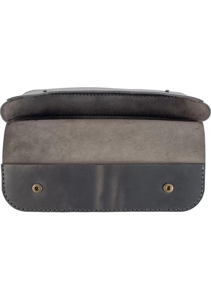 Isme Özel Çıtçıtlı El Çantası - %100 Crazy Deri - AC14002 - Antrasit