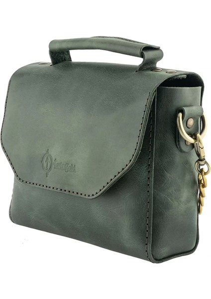 Isme Özel Çıtçıtlı Zincirli Küçük Boy El Omuz Çantası - %100 Deri - AC03001 - Haki fırsatları