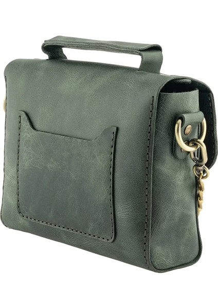 Isme Özel Çıtçıtlı Zincirli Küçük Boy El Omuz Çantası - %100 Deri - AC03001 - Haki