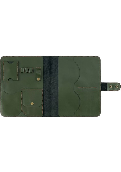 Isme Özel Çıtçıtlı Fonksiyonlu Macbook Organizer - %100 Tiesto Deri - ET02003 - Haki