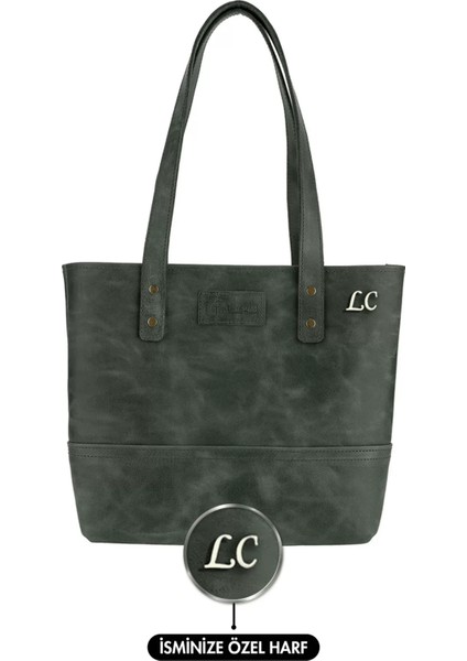 Isme Özel Tote Bag El Omuz Çantası - %100 Rainbow Deri - AC03003 - Haki