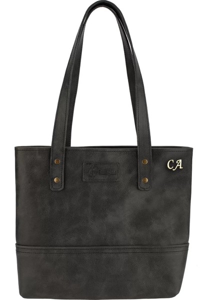 Isme Özel Tote Bag El Omuz Çantası - %100 Rainbow Deri - AC03003 - Antrasit fiyatları