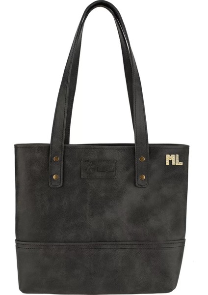 Isme Özel Tote Bag El Omuz Çantası - %100 Rainbow Deri - AC03003 - Antrasit modelleri